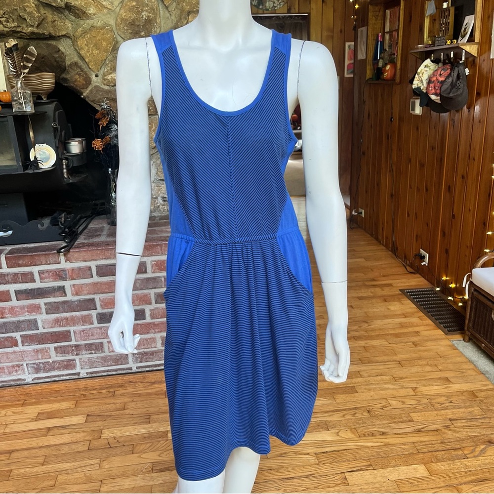 Prana Navy and Royal Blue Midi Dress With Pockets